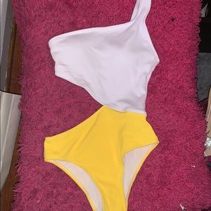 Yellow and white one piece swimsuit